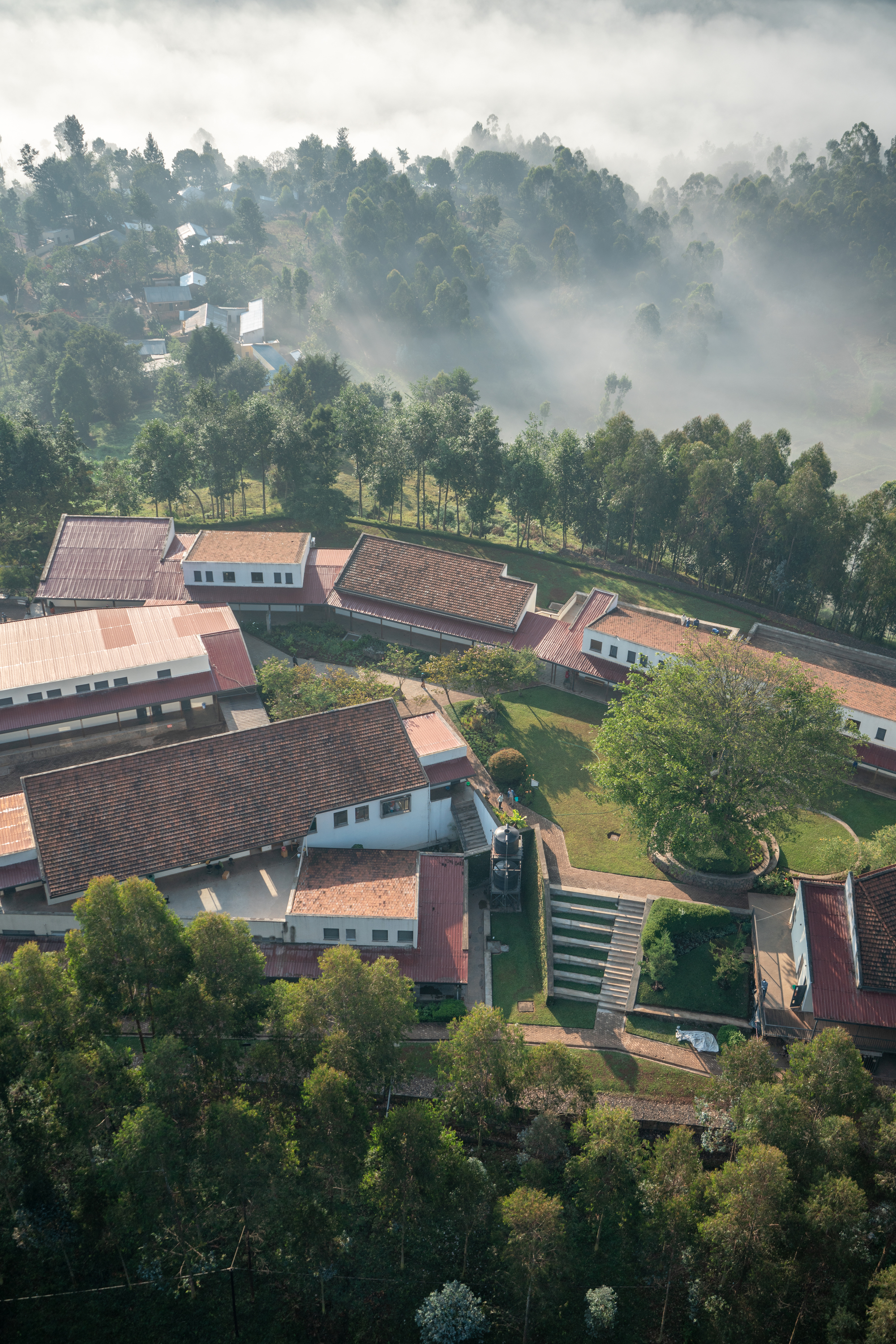 Photo of Butaro District Hospital, Photo by Iwan Baan, Aerial view of the main campus
