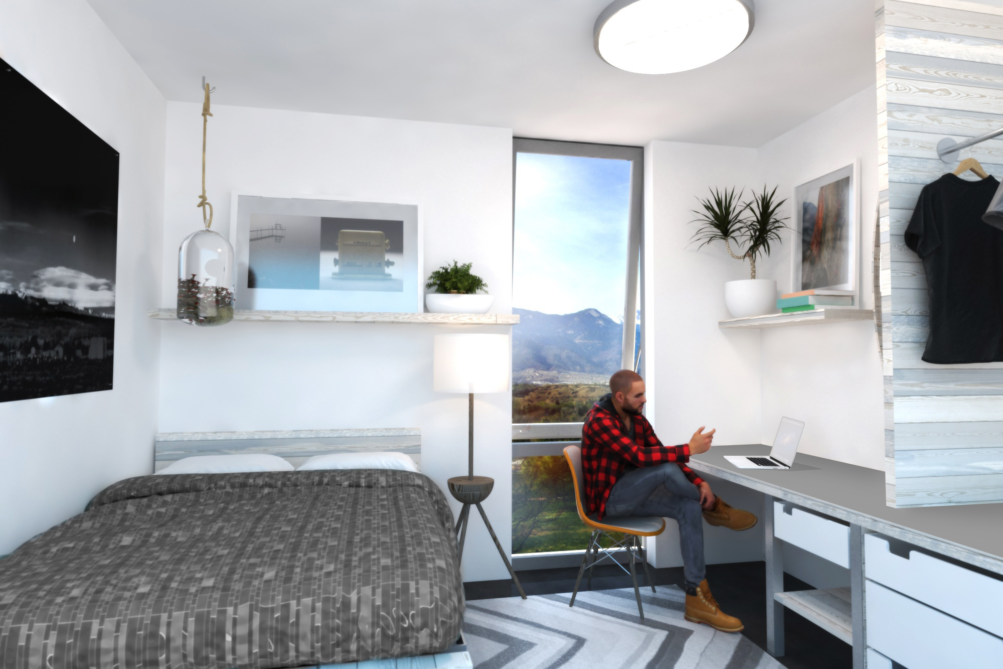 Rendering of Colorado College Housing, Interior of dormroom
