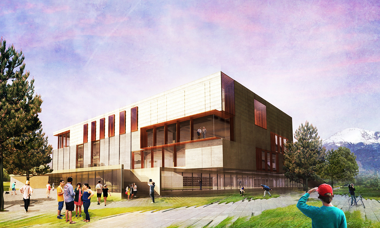 Rendering of Colorado College - Tutt Library Revisioning, Exterioir building facade and context of college campus