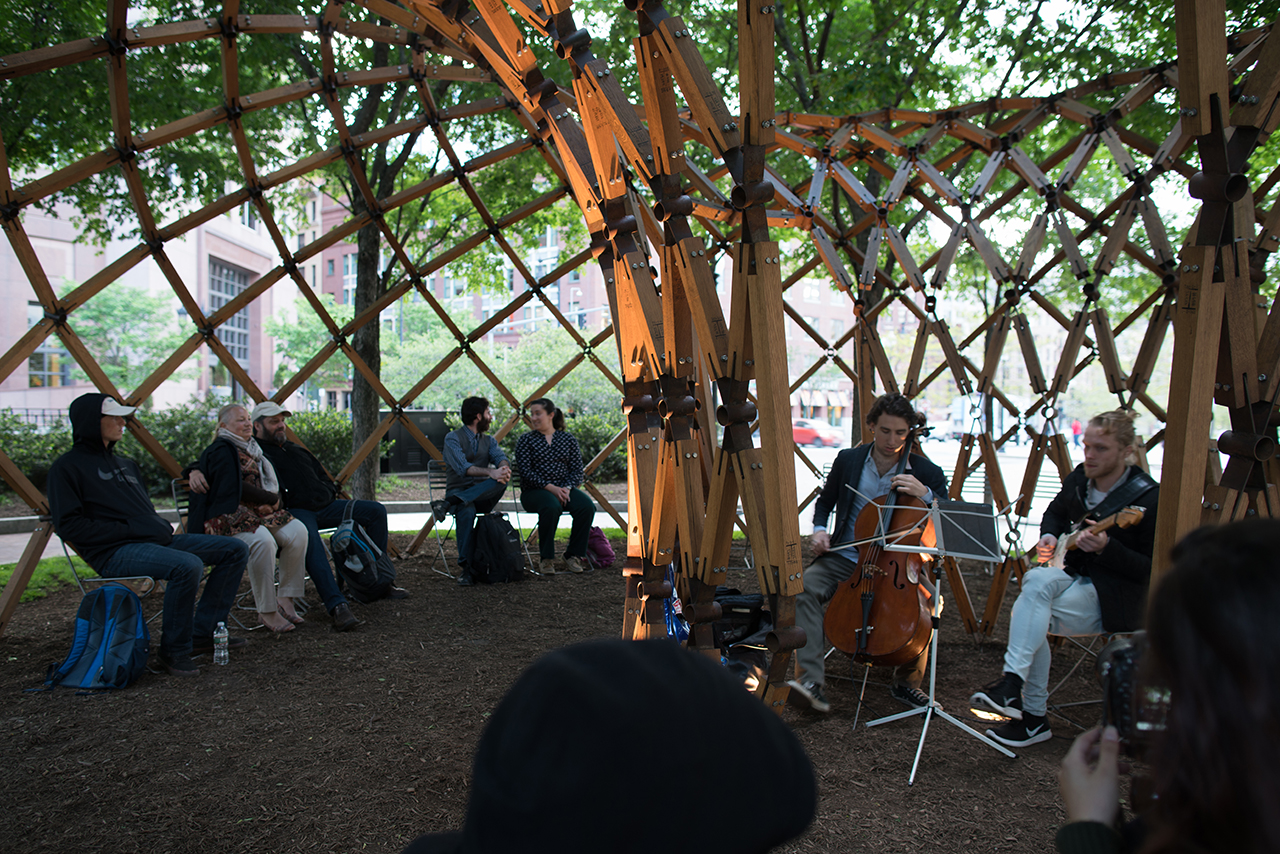 Photo of Design Biennial Boston, Exhibition of musicians in pavilion