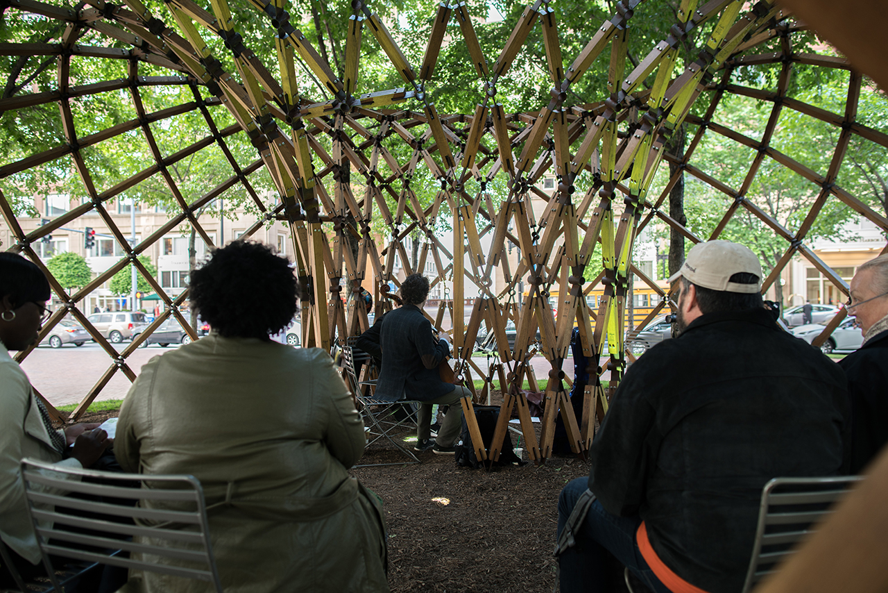 Photo of Design Biennial Boston, Exhibition of musicians in pavilion