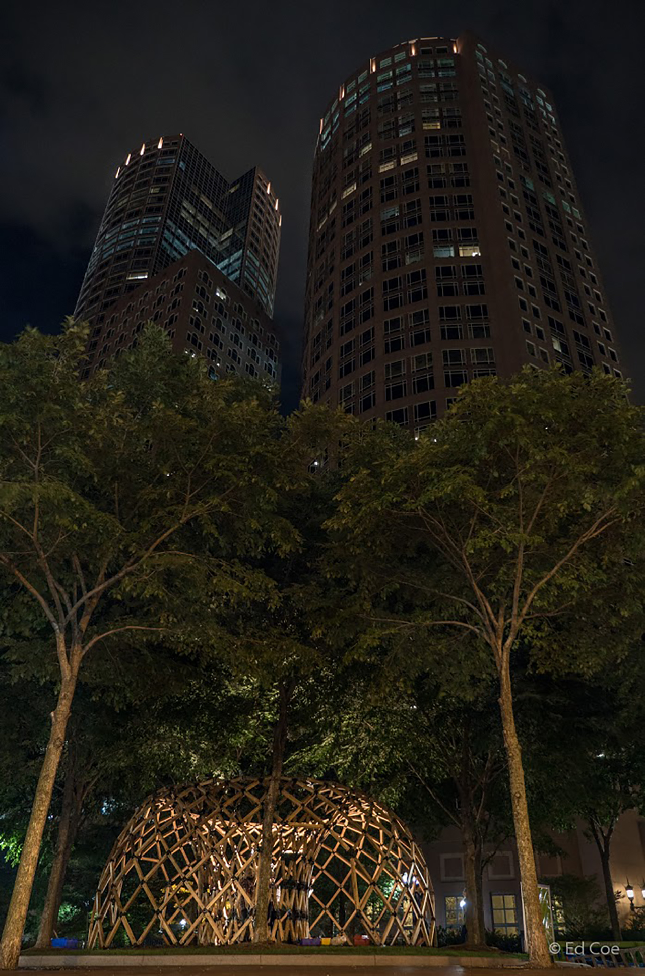 Photo of Design Biennial Boston, Photo by Ed Coe, Nighttime view of the pavilion and Boston site