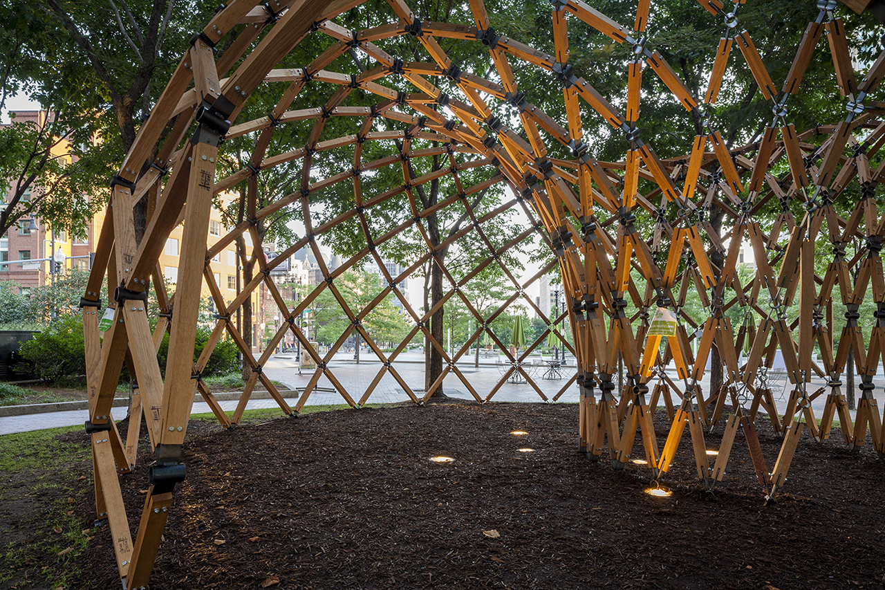 Photo of Design Biennial Boston, Photo by Messinger, View of site and pavillion at sunset