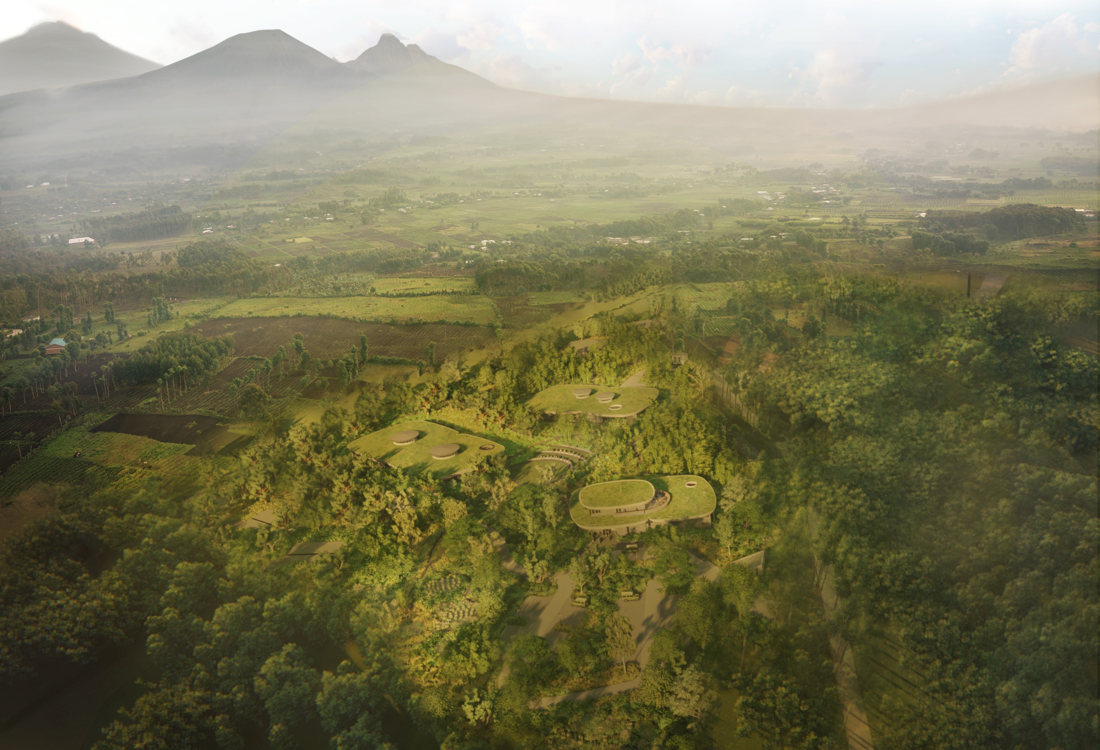 Aerial Rendering of the Ellen Degeneres Campus of The Dian Fossey Gorilla Fund