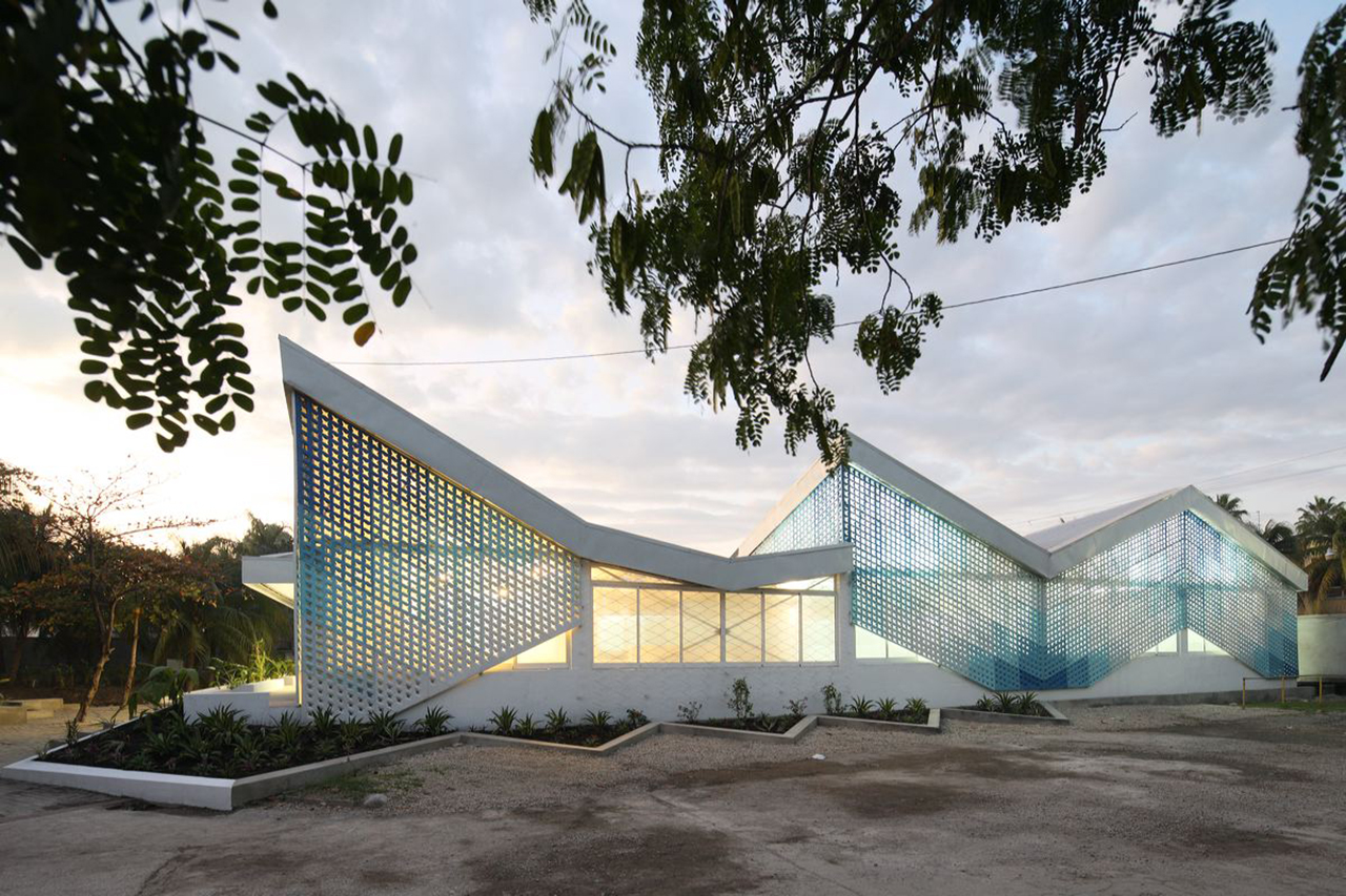 Photo of Gheskio Cholera Treatment Center, Photo by Iwan Baan, Exterior Nighttime View of the Cholera Treatment Center with Gatehouse