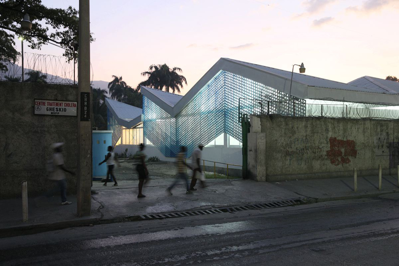 Photo of Gheskio Cholera Treatment Center, Photo by Iwan Baan, Exterior Nighttime View of the Cholera Treatment Center