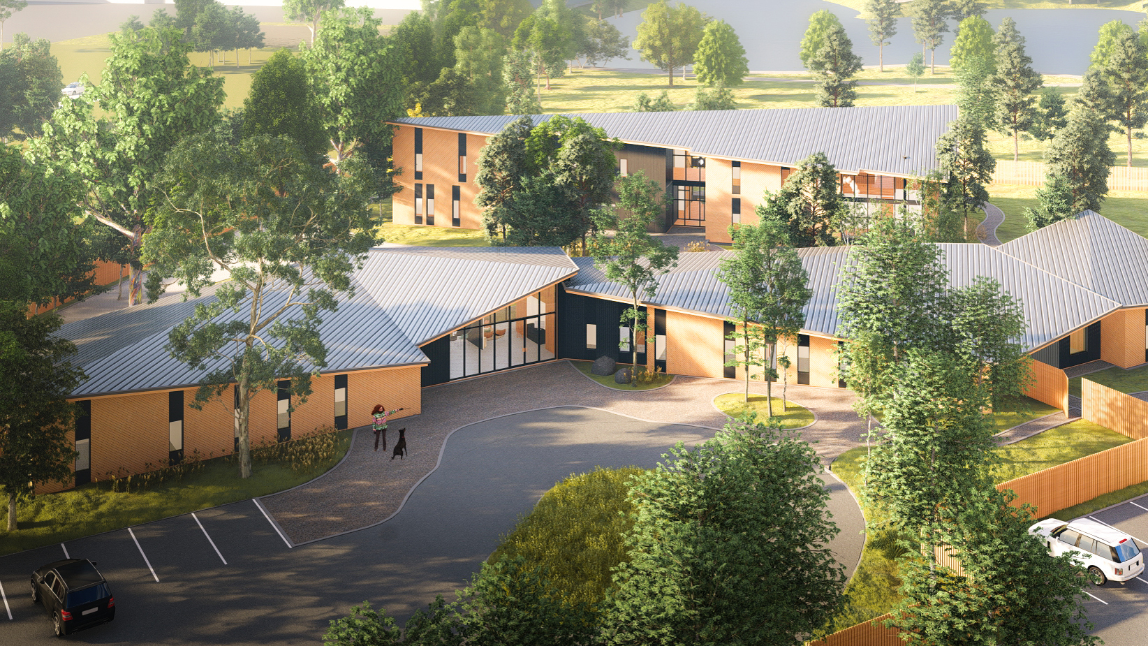 Aerial rendering of the Haven shelter