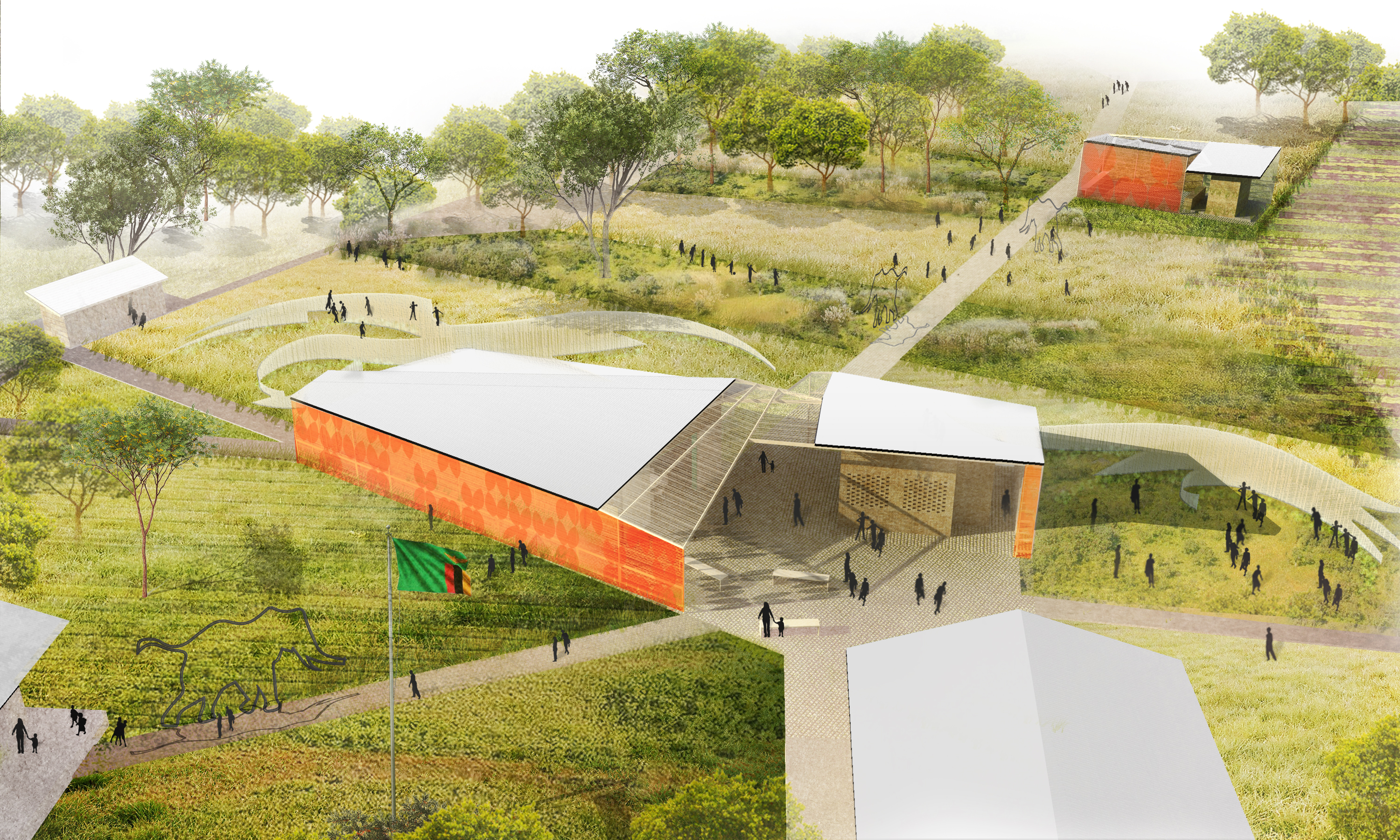 Rendering of Lapani African Conservation School, Site plan and materplanning of campus