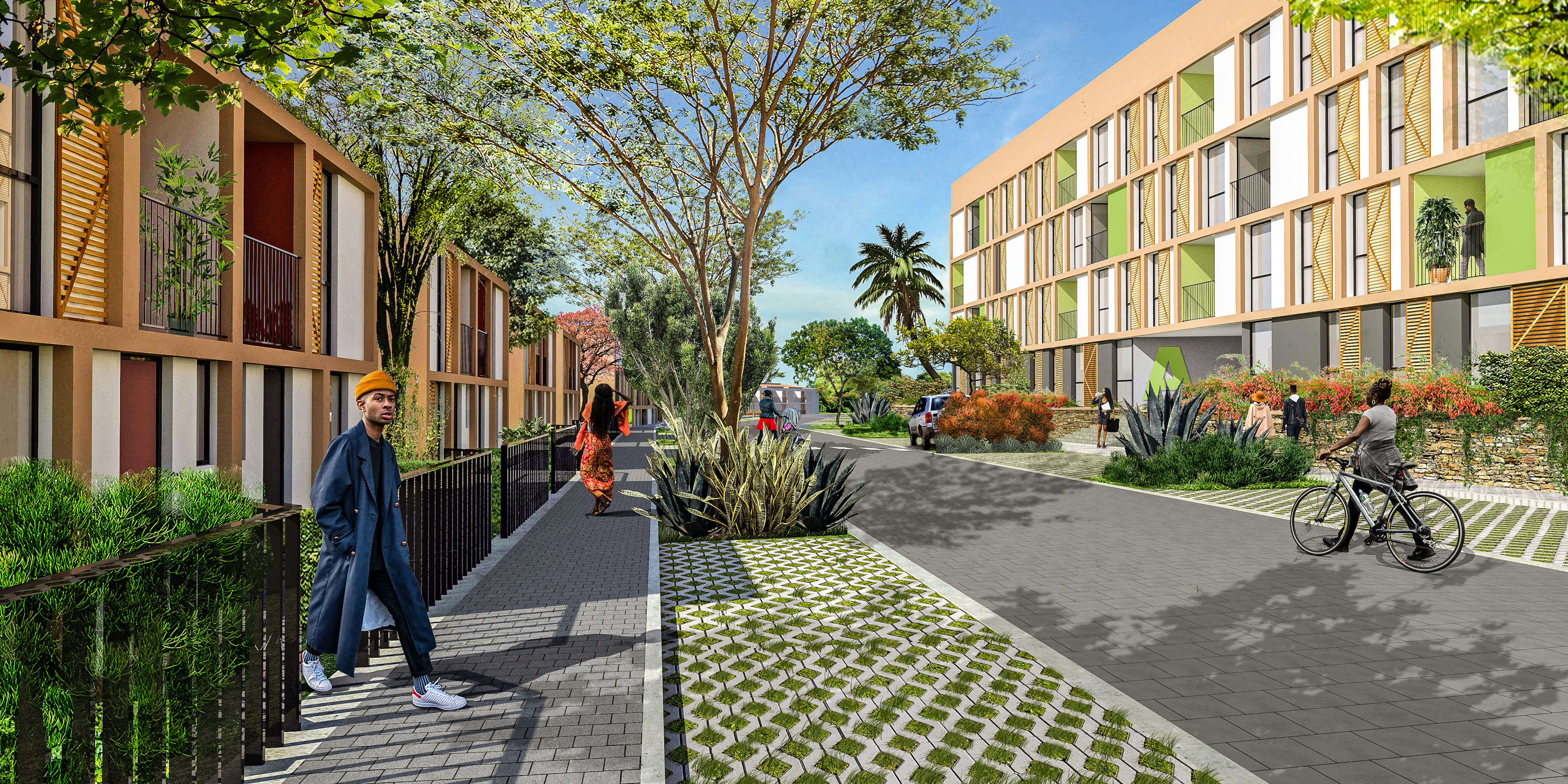 A render of the Masaka Affordable Housing from the street