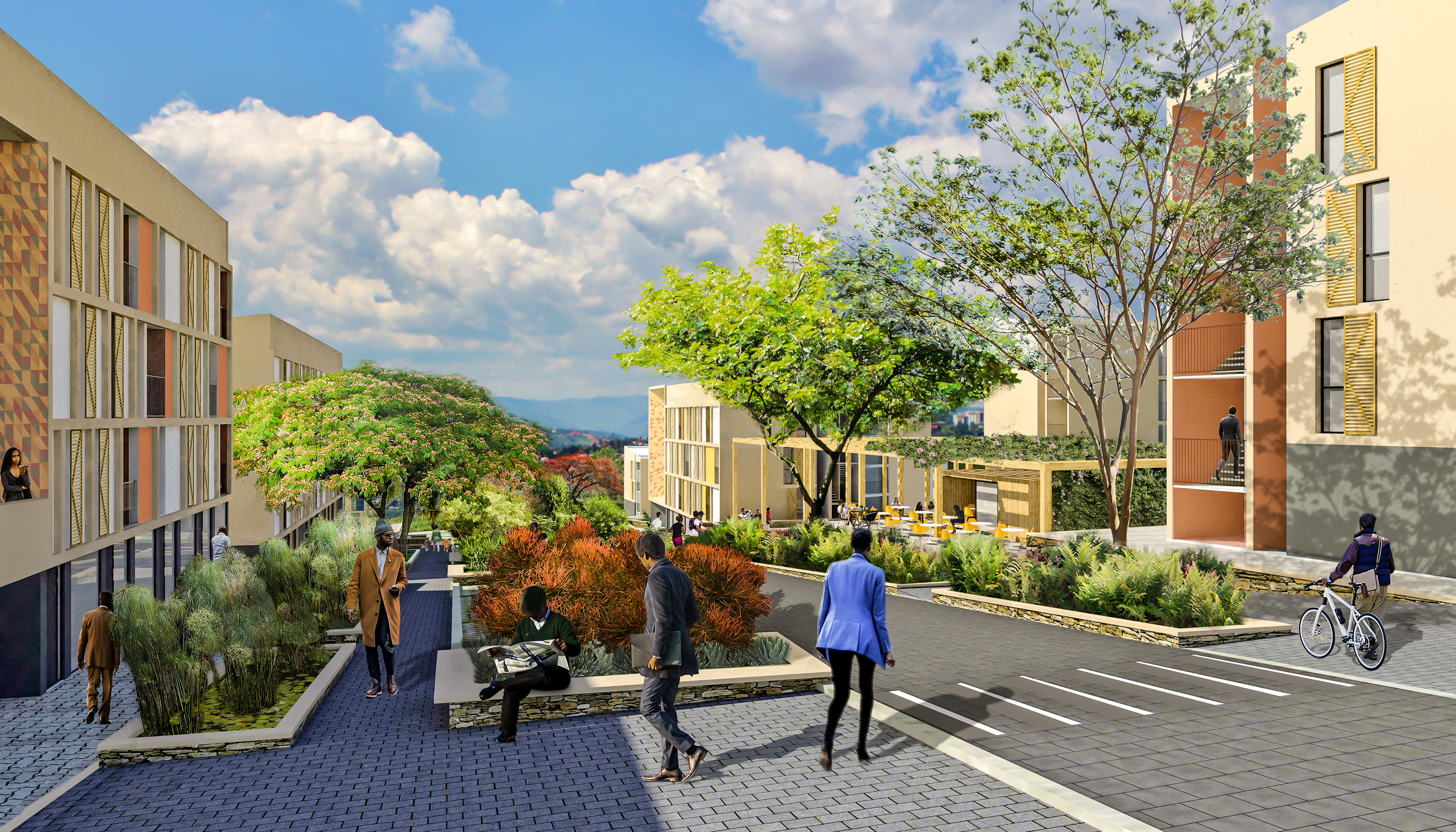 A render of the Masaka Affordable Housing from the street