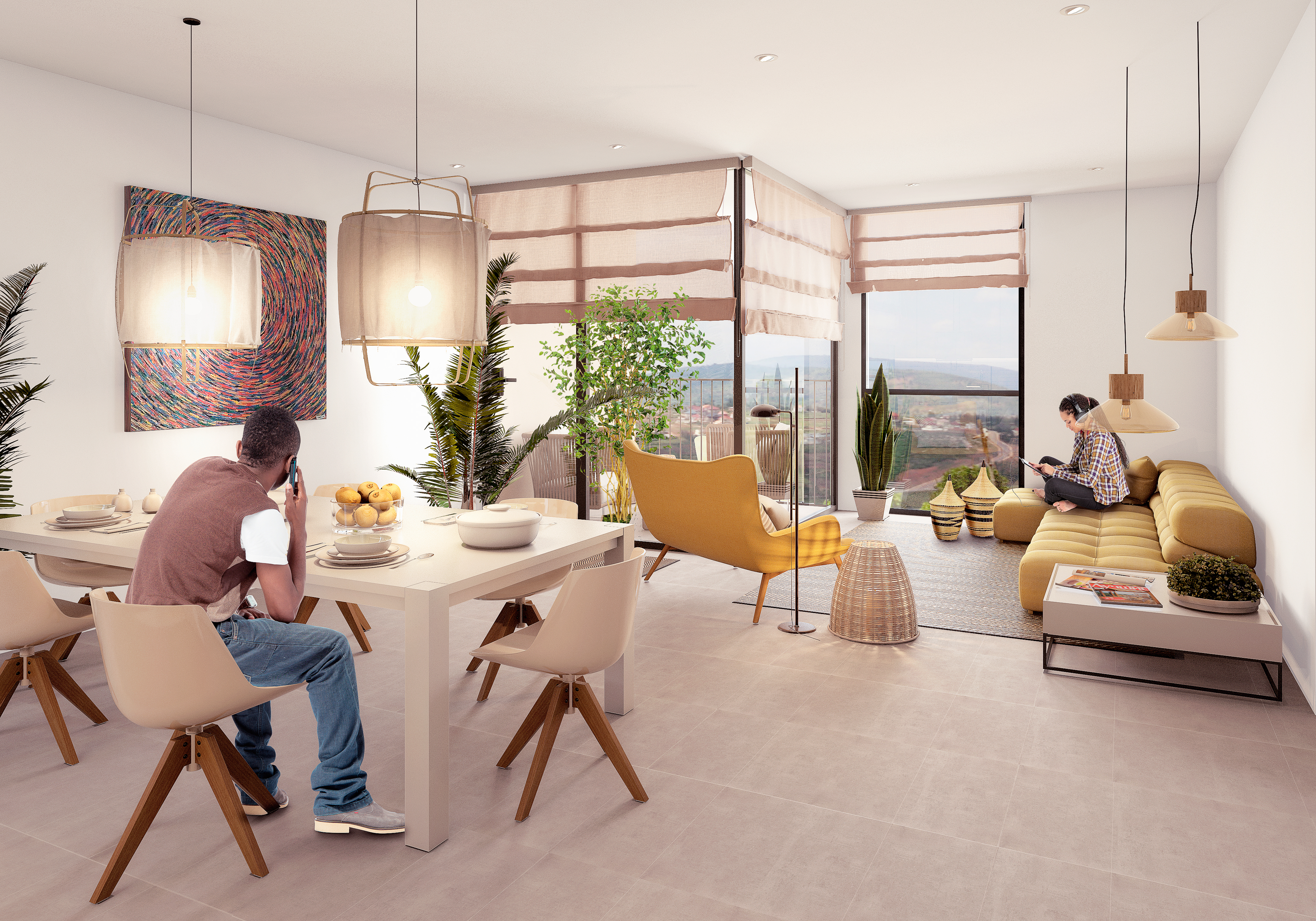 An interior render of the Masaka Affordable Housing