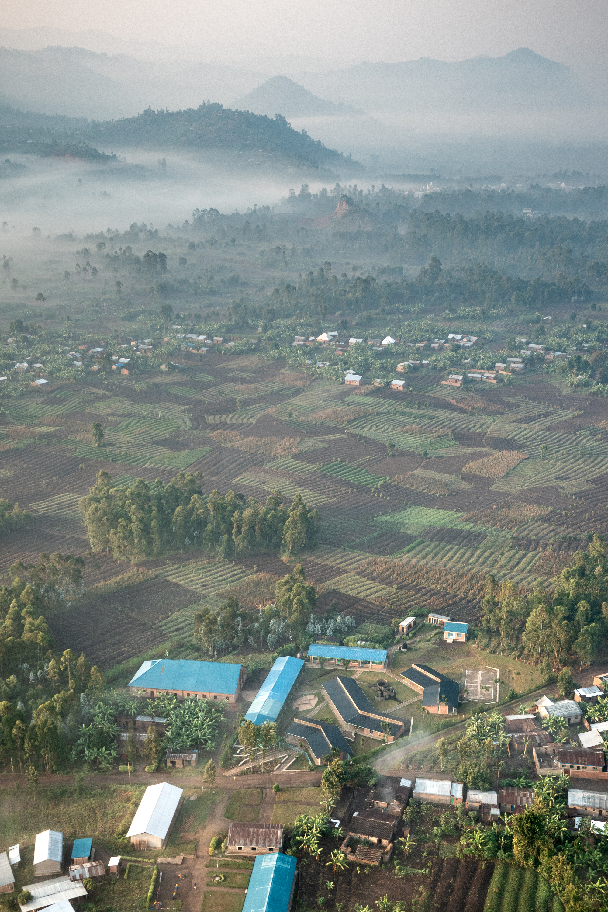 Photo of Mubuga Primary School, and aerial view of the school and surrounding area