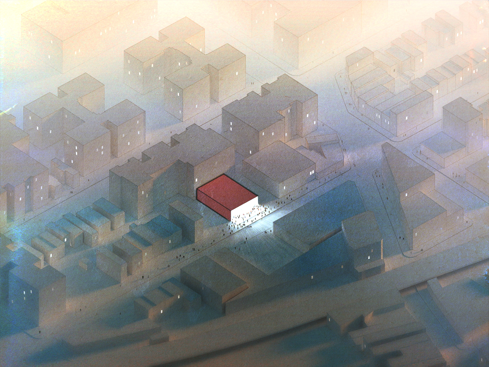 Rendering the of New York Public Branch Libraries Re-envisioning, Concept of building in context