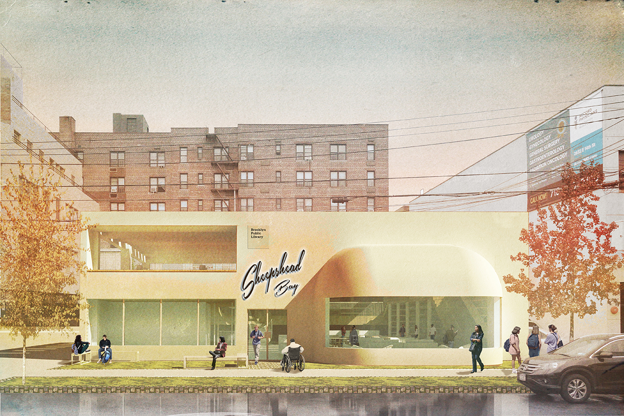 Rendering of the New York Public Branch Libraries Re-invisioning, Sheepshead Bay Exterior