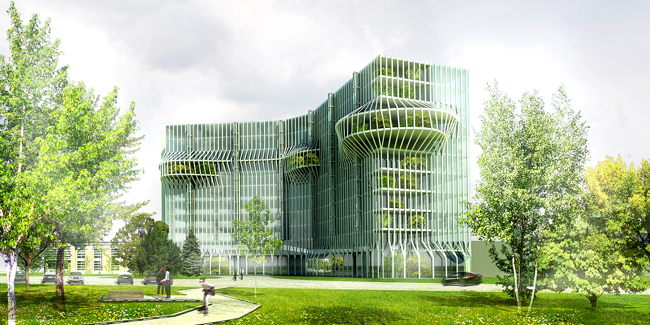 Rendering of New York Regional Hospital Redesign: Northern Westchester Hospital, Exterior facade of hospital building