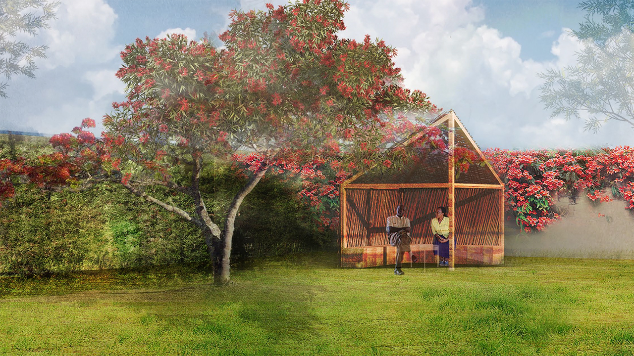 Rendering of shaded benches for 1-one-1 meetings