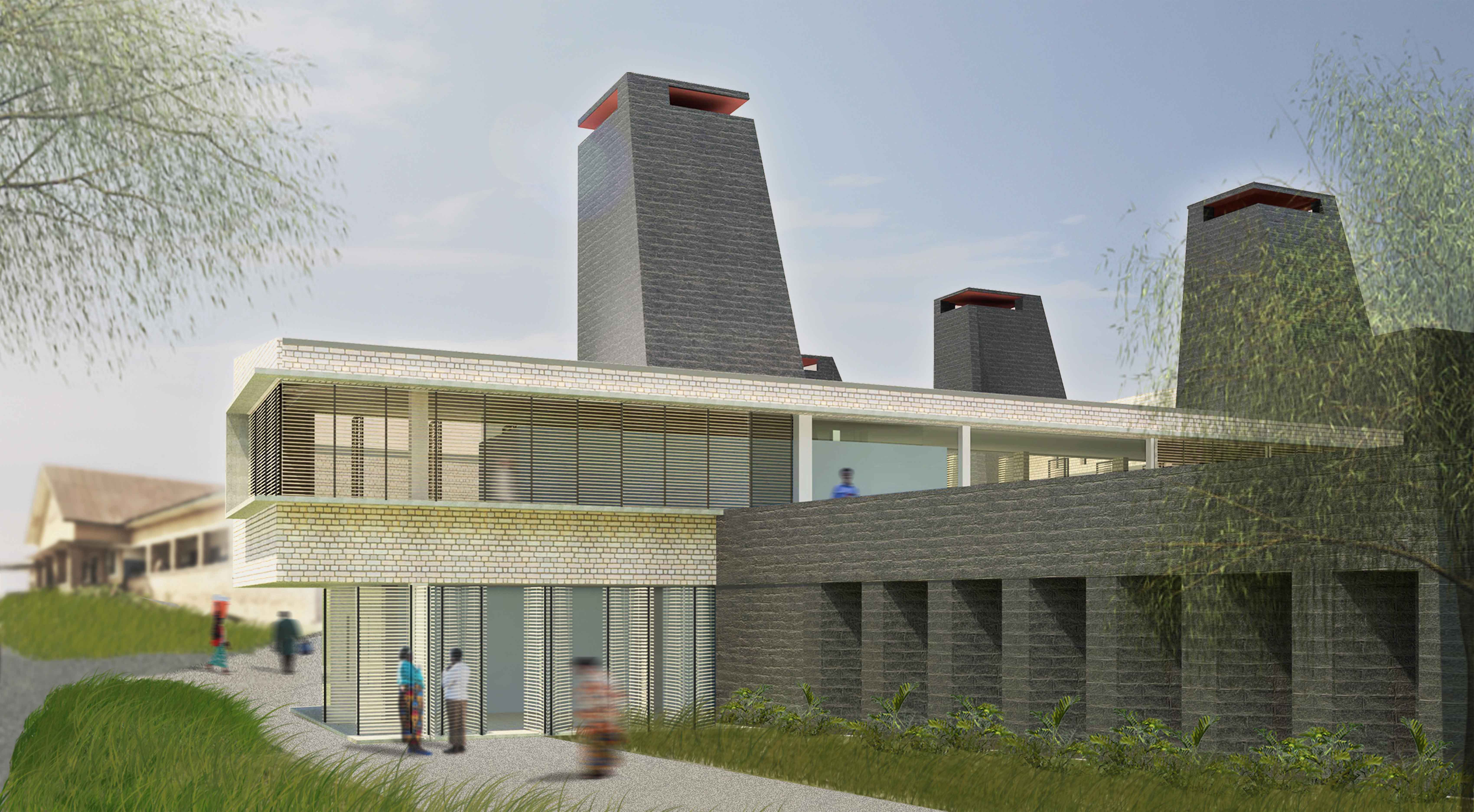 Rendering of Nyanza Maternity Hospital, Front facade of hospital