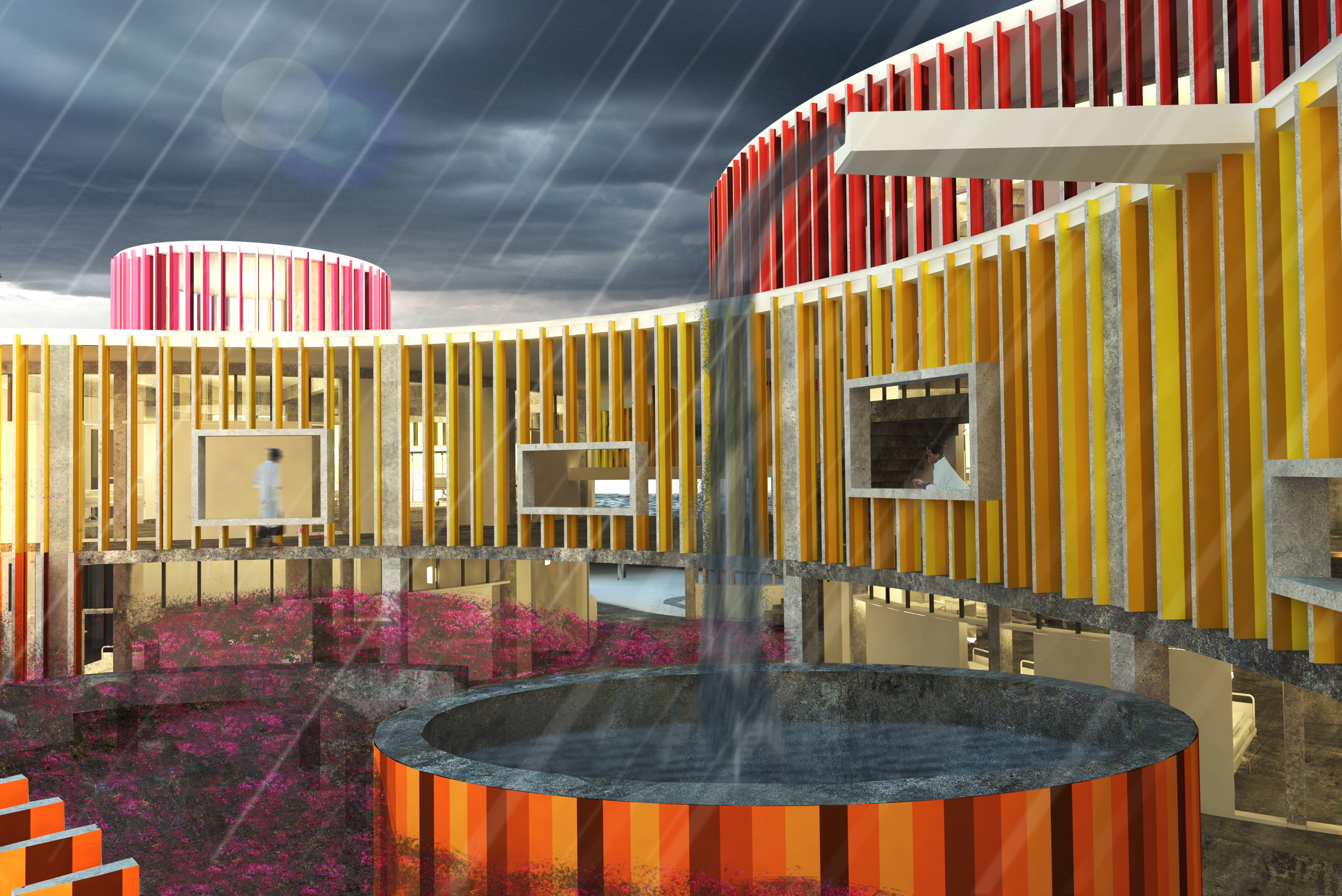 Rendering of Redemption Hospital, View of courtyard circulation of the hospital