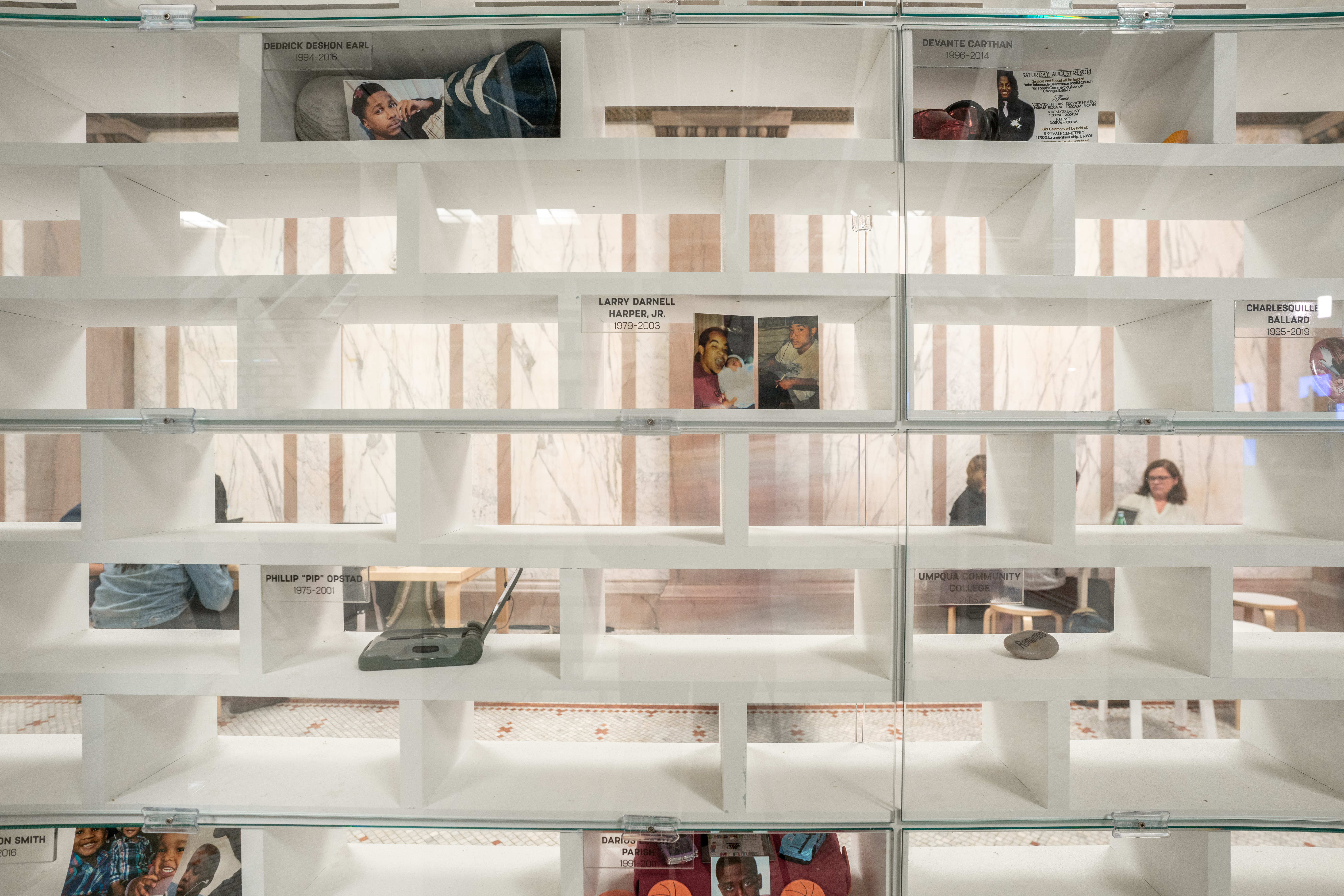 Close up view of the object contributed within the walls of the Gun Violence Memorial Project