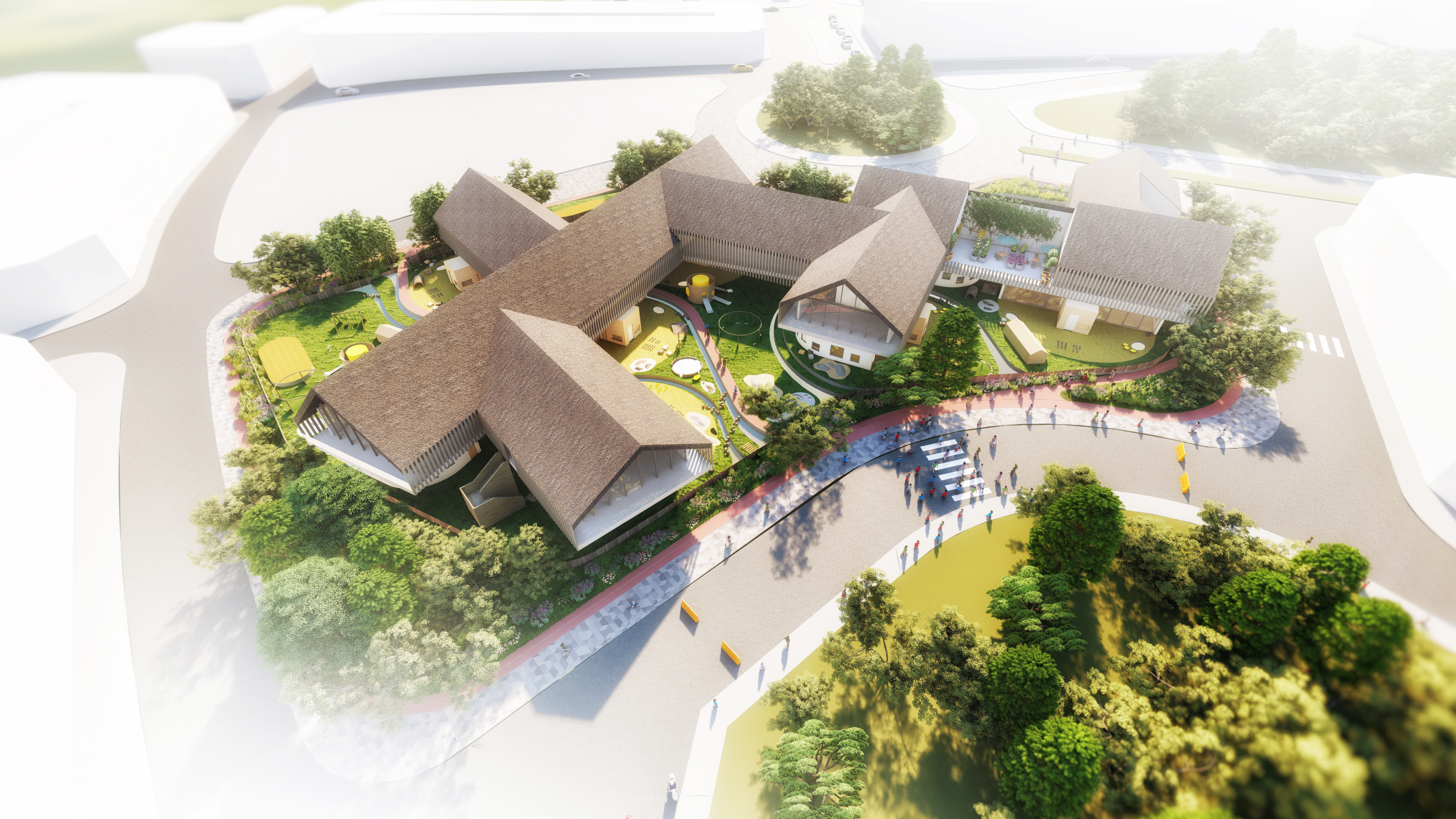 Aerial bird's eye view of Trung Nguyen Kindergarten