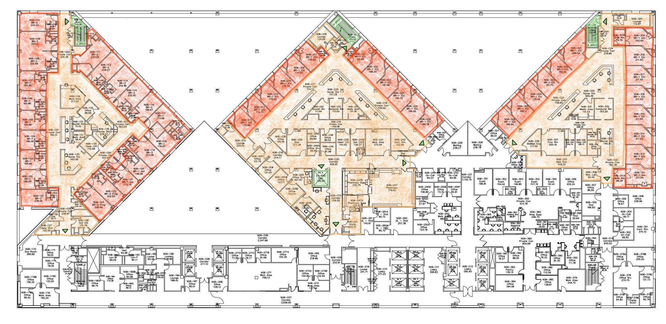Heat map drawing of Mount Sinai COVID units